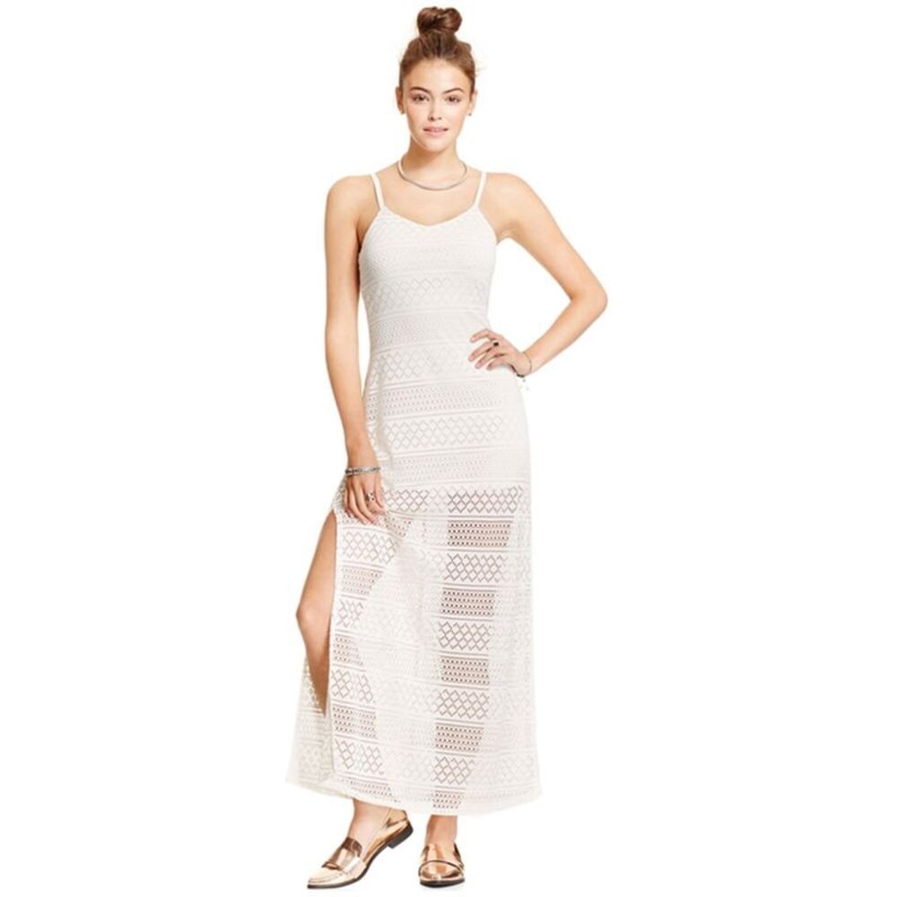 Joe & Elle Womens Strappy Lace Maxi Dress, Off-White, M, DM